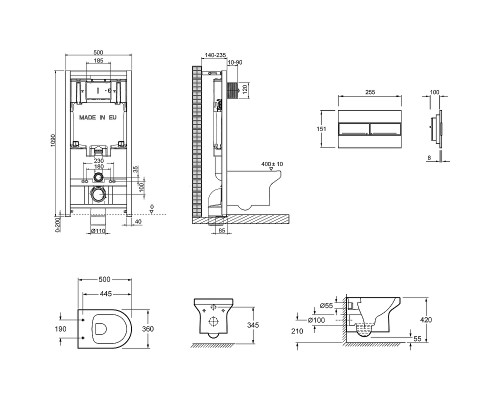 Комплект унитаза с инсталляцией Jacob Delafon Elite E21742RU-00 с сиденьем Микролифт и клавишей смыва