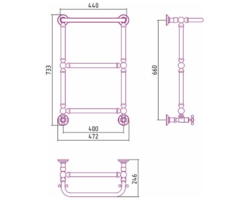 Полотенцесушитель водяной 660х400 черный матовый Сунержа Ренессанс 1386 31-0281-6640