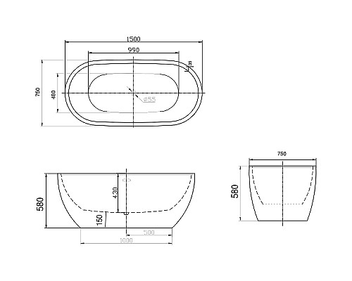 Акриловая ванна Art&Max 150х75 AM-218-1500-750
