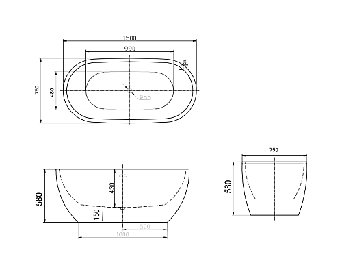 Акриловая ванна Art&Max 150х75 AM-218-1500-750