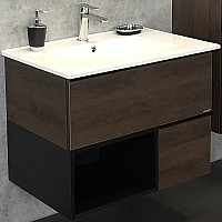 Тумба с раковиной Comforty Франкфурт 75 00004150531 подвесная Дуб шоколадно-коричневый