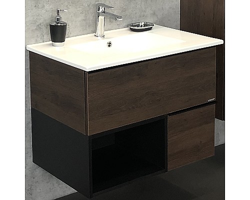 Тумба с раковиной Comforty Франкфурт 75 00004150531 подвесная Дуб шоколадно-коричневый