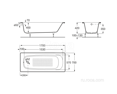Чугунная ванна Roca Continental 21291100R 170х70 