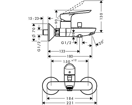 Смеситель для ванны,для душа Hansgrohe Logis E 71403000