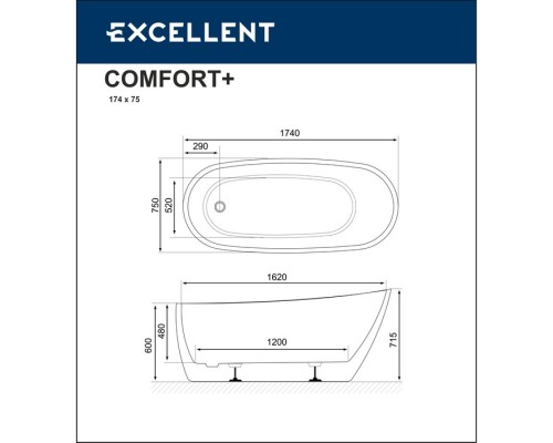 Ванна Excellent Comfort 2.0 175x74 белая/черная