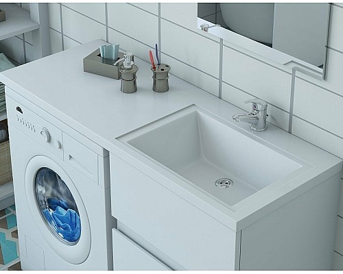 Раковина Эстет Даллас 130 R ФР-00002167 над стиральной машиной Белая