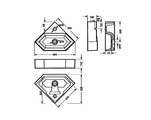 Раковина-чаша Sanita Luxe Line 49 LIN35SLWB01 угловая Белая