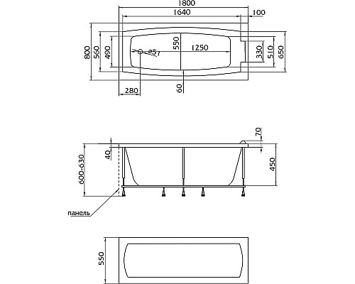 Акриловая ванна Marka One Aelita 180х80 01ае1880