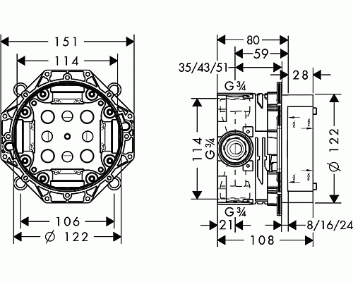 Скрытая монтажная часть для смесителя Hansgrohe Ibox Universal 01800180