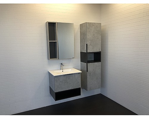 Тумба с раковиной Comforty Франкфурт 60 00-00004332 подвесная Бетон светлый Черная матовая