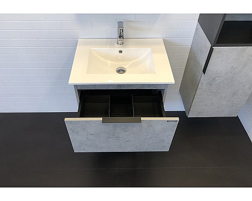 Тумба с раковиной Comforty Франкфурт 60 00-00004332 подвесная Бетон светлый Черная матовая