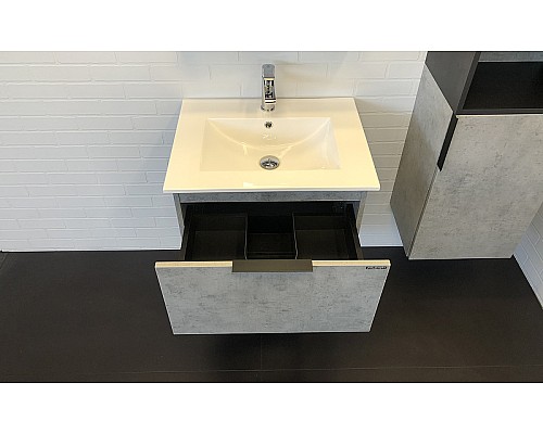 Тумба с раковиной Comforty Франкфурт 60 00-00004332 подвесная Бетон светлый Черная матовая