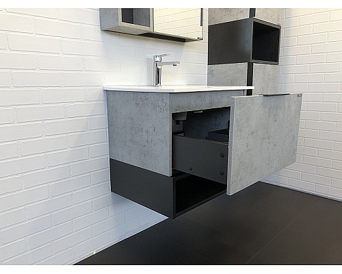 Тумба с раковиной Comforty Франкфурт 60 00-00004332 подвесная Бетон светлый Черная матовая