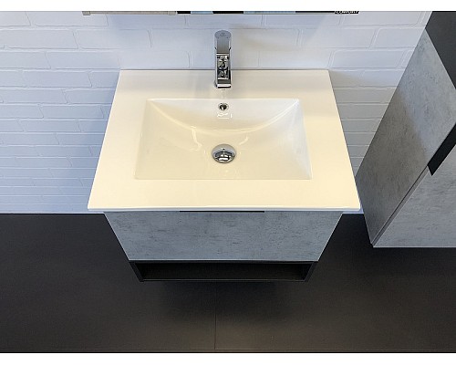 Тумба с раковиной Comforty Франкфурт 60 00-00004332 подвесная Бетон светлый Черная матовая