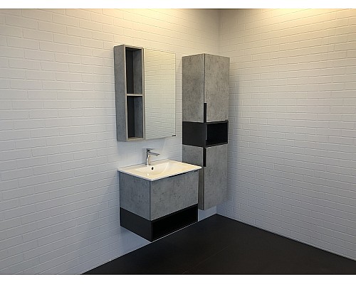 Тумба с раковиной Comforty Франкфурт 60 00-00004332 подвесная Бетон светлый Черная матовая