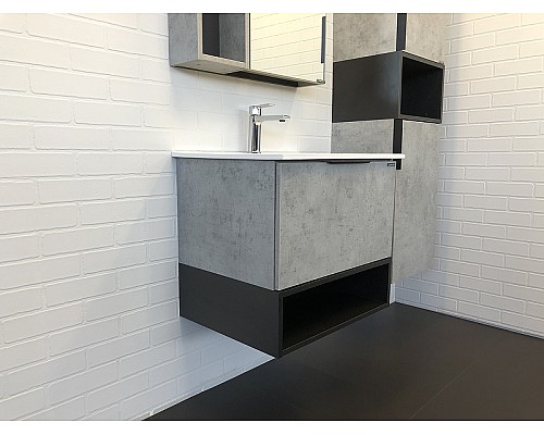 Тумба с раковиной Comforty Франкфурт 60 00-00004332 подвесная Бетон светлый Черная матовая
