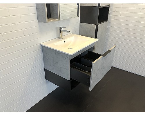 Тумба с раковиной Comforty Франкфурт 60 00-00004332 подвесная Бетон светлый Черная матовая