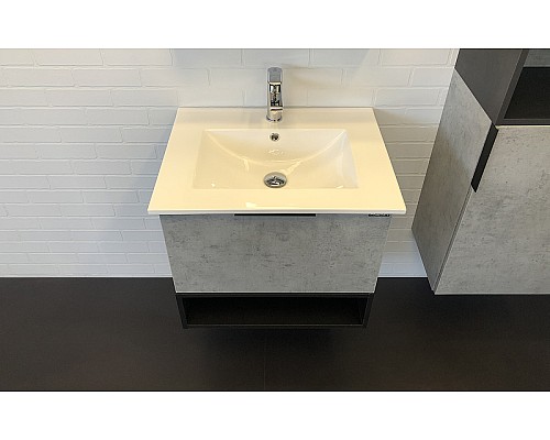 Тумба с раковиной Comforty Франкфурт 60 00-00004332 подвесная Бетон светлый Черная матовая