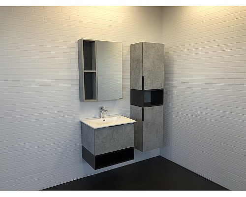 Тумба с раковиной Comforty Франкфурт 60 00-00004332 подвесная Бетон светлый Черная матовая