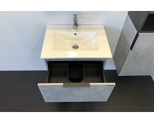 Тумба с раковиной Comforty Франкфурт 60 00-00004332 подвесная Бетон светлый Черная матовая