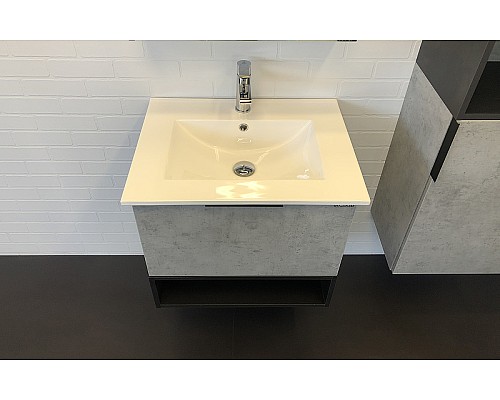 Тумба с раковиной Comforty Франкфурт 60 00-00004332 подвесная Бетон светлый Черная матовая