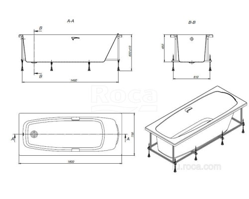 Акриловая ванна Roca Sureste ZRU9302787 прямоугольная белая 160х70