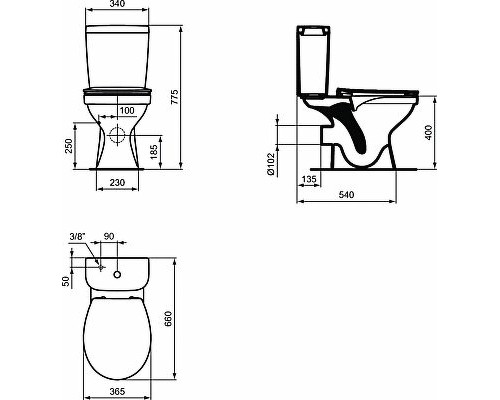 Унитаз компакт Ideal Standard Simplicity с бачком и сиденьем Микролифт