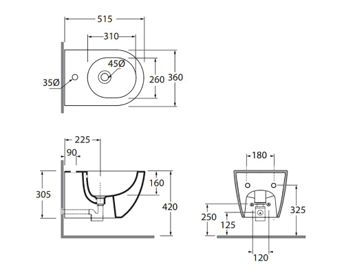 Биде Azzurra Comoda CMBIS000000MBI/(COM 500/SOSP bi)*1 подвесное Белое
