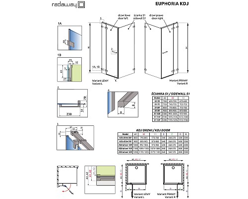 Душевая дверь Radaway Euphoria KDJ 60 383612-01L профиль Хром стекло прозрачное