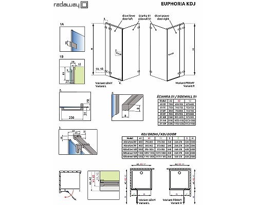 Душевая дверь Radaway Euphoria KDJ 60 383612-01L профиль Хром стекло прозрачное