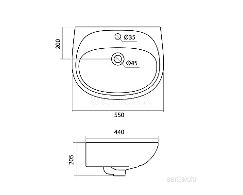 Полукруглая раковина Santek Анимо 55 1WH110502