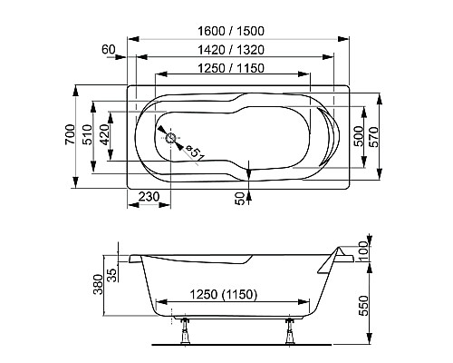 Акриловая ванна VAGNERPLAST NYMFA 150 VPBA157NYM2E-04