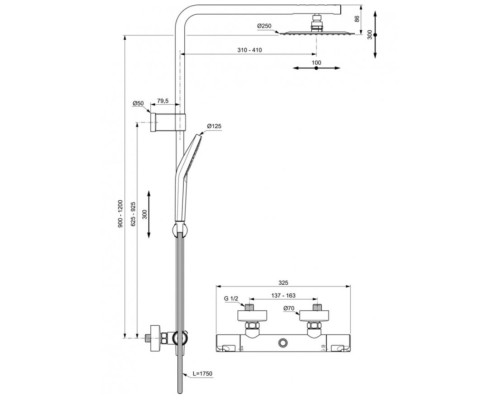Душевая система Ideal Standard Ceratherm T50 A7704AA с термостатом Хром