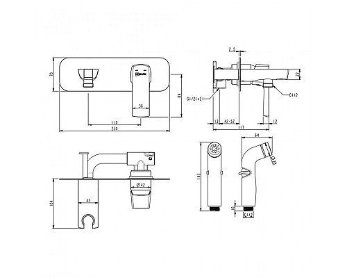 Гигиенический душ со смесителем Lemark Ursus LM7220BL Черный