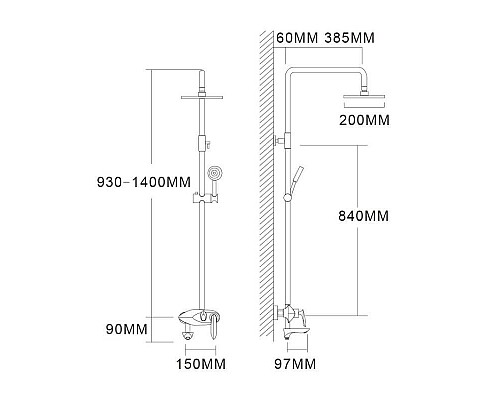 Душ.сис. с тропическим душем Adiante AD-77029 BK