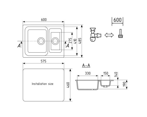 Кухонная мойка Ulgran U-106-343 антрацит