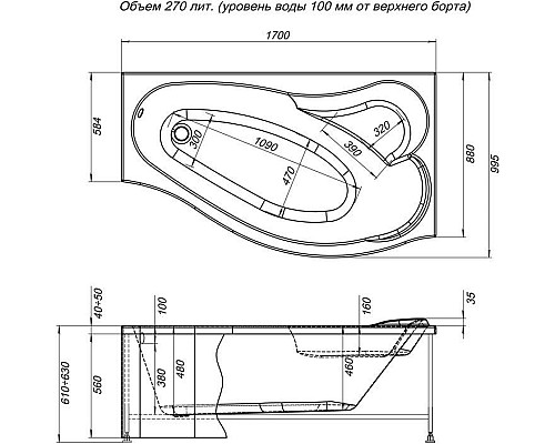 Фронтальная панель для ванны Aquanet Palma 170 R 176155