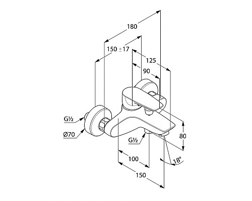 Однорычажный смеситель для ванны и душа Kludi Pure&Solid 346810575