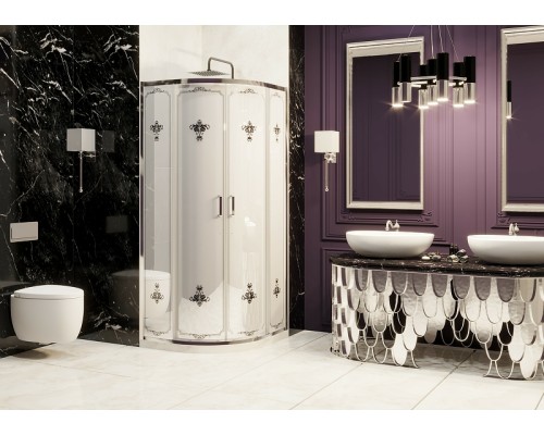 Душевой уголок Ambassador Royal 100x100 18015105 профиль Хром стекло белое с рисунком