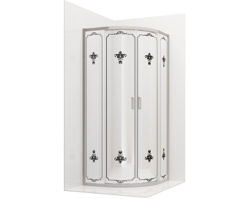 Душевой уголок Ambassador Royal 100x100 18015105 профиль Хром стекло белое с рисунком