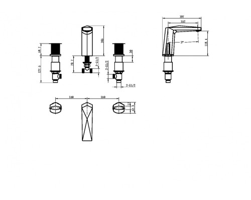 Смеситель врезной на 3отв. Boheme Venturo Gun Metall, ручка TOUCH