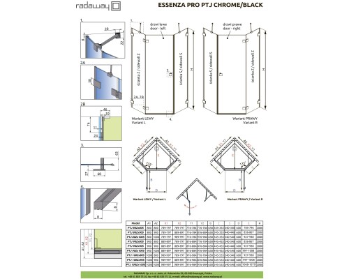 Душевая стенка Essenza Pro PTJ Стенка 90 Z x 90 S хром прозрачное 6 mm 10100200-01-01