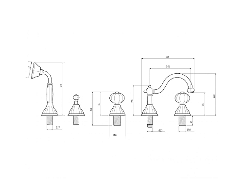 Смеситель на борт ванны Migliore Olivia 19005 Хром Белый