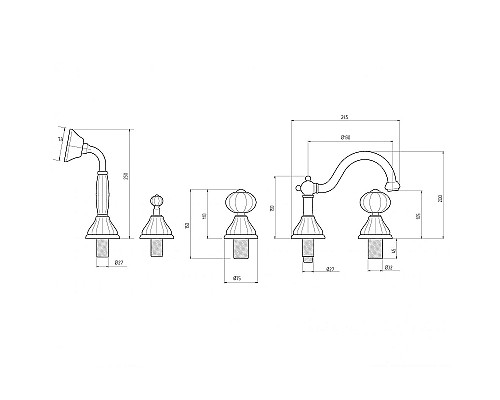 Смеситель на борт ванны Migliore Olivia 19005 Хром Белый