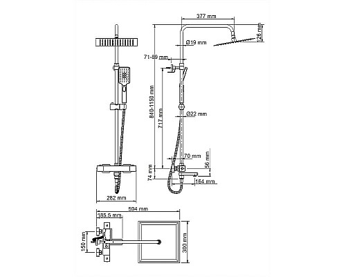 Душевая система WasserKRAFT A29901 с термостатом Черная матовая