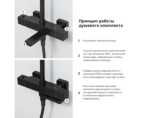 Душевая система WasserKRAFT A29901 с термостатом Черная матовая
