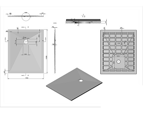 Душевой поддон из искусственного камня Vincea 110x90 VST-4SR9011A Антрацит