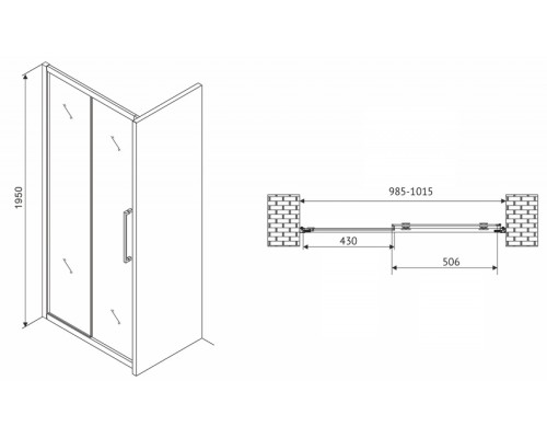 Душевая дверь Abber Schwarzer Diamant 100 AG30100H профиль Хром стекло прозрачное