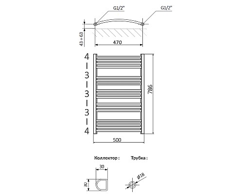 Полотенцесушитель Terma Доми 786/500 черн мат SX