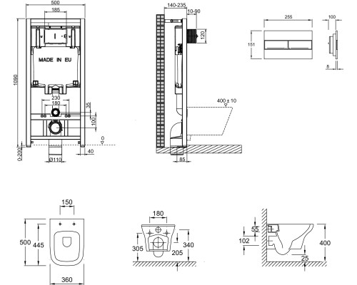 Комплект унитаза с инсталляцией Jacob Delafon Vox E21746RU-00 с сиденьем Микролифт и клавишей смыва